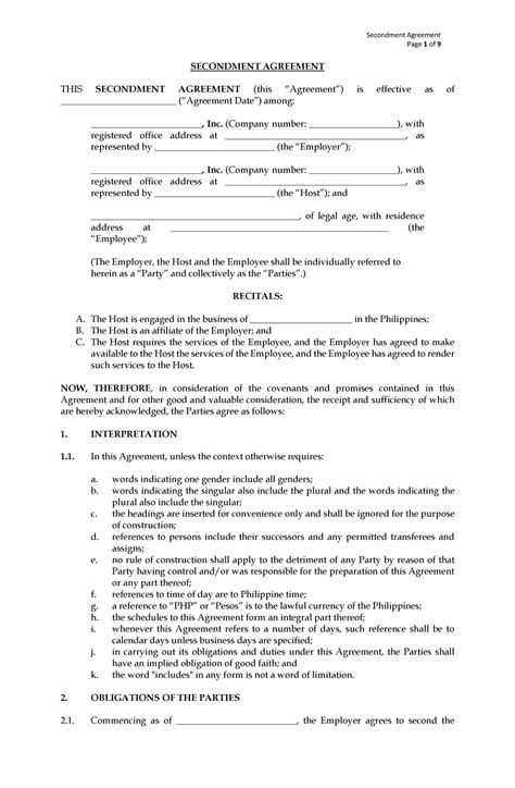 Secondment Agreement Template Prntbl Concejomunicipaldechinu Gov Co