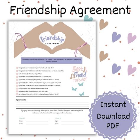 Friendship Agreement Printable Best Friends Contract Partnership