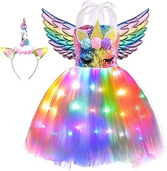 Viyorshop Girl Unicorn Costume Unicorn Tutu Dress Rainbow LED Light Up ...