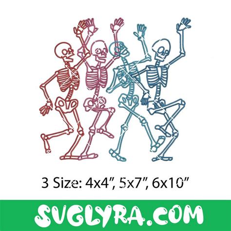 Skeletons Embroidery Design Halloween Embroidery Skeletons Dancing