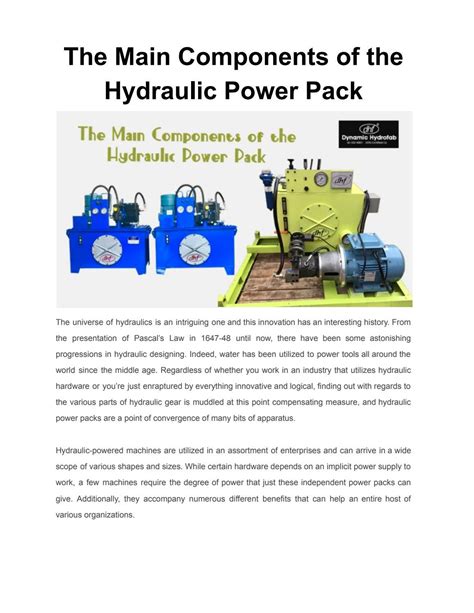 The Main Components Of The Hydraulic Power Pack By Dynamic Hydrofab Issuu