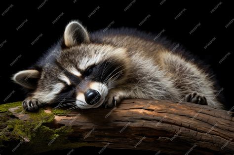 Premium AI Image | a raccoon is sleeping on a tree branch