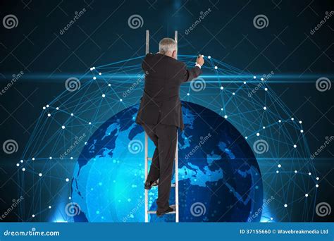 Mature Businessman Climbing Career Ladder Stock Photo Image Of Glow