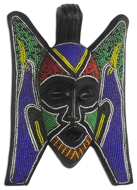 Novica African Beaded Wood Mask Ghanaian Ghost Tropical Wall Sculptures By Novica Houzz