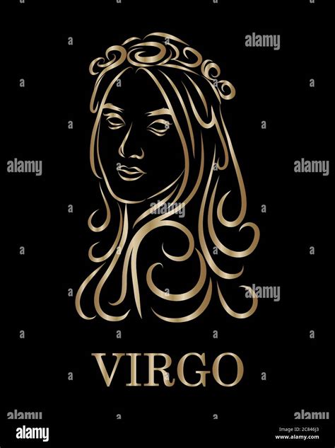 Golden Line Vector Logo Of A Women It Is Sign Of Virgo Zodiac Stock