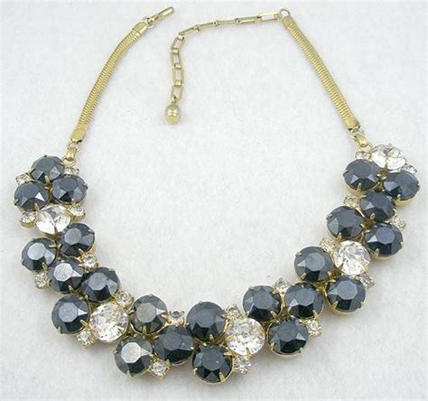 Hobe Black Clear Rhinestone Necklace Garden Party Collection