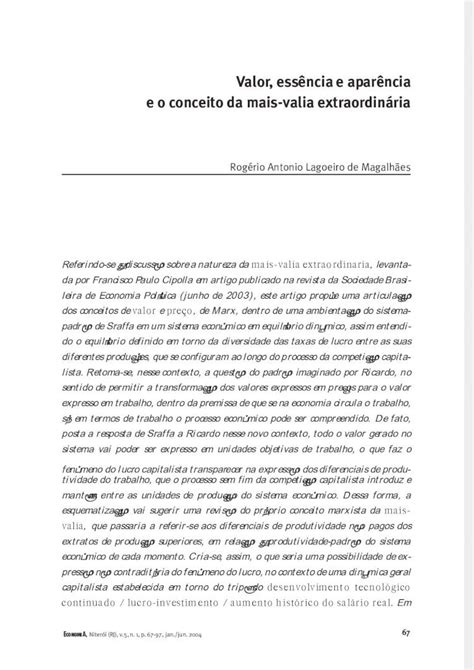 Pdf Artigo Valor Ess Ncia E Apar Ncia E O Conceito Da Mais Valia