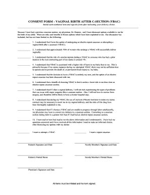 Vbac Consent Form Acog Fill Online Printable Fillable Blank