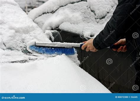 Man Cleans A Car From The Snow Stock Photo Image Of Prep Snowed