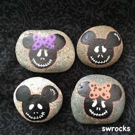 Mickey Minnie Mouse Halloween Jack Skellington Painted Rocks