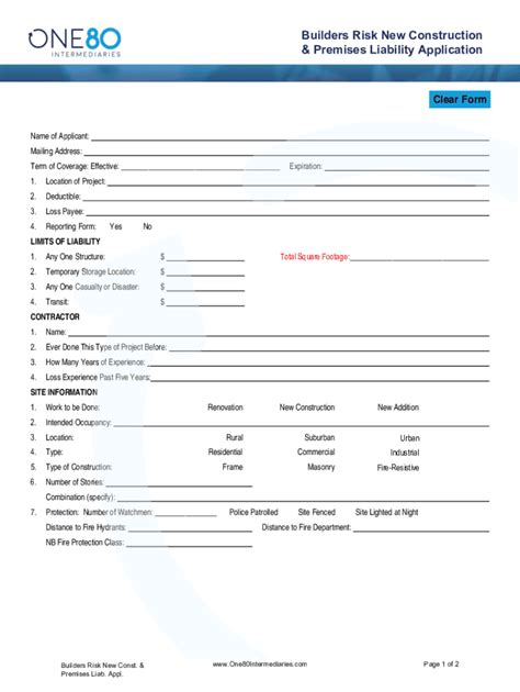 Fillable Online Builders Risk New Construction Application Doc