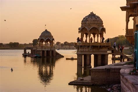 Gadisar Lake on Sunset. Man-made Water Reservoir with Temples in Jaisalmer. India Stock Image ...