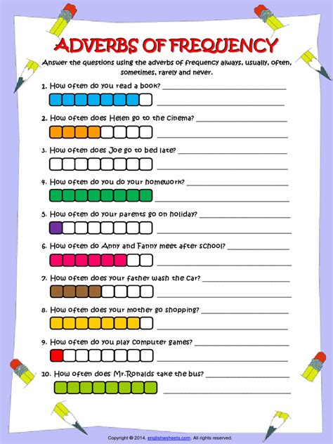 Adverbs Of Frequency Questions Esl Grammar Worksheetpdf