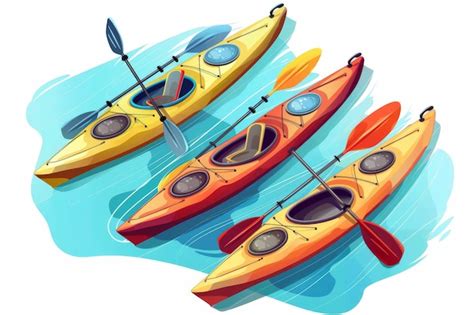 Kayaking Sports Boats Cartoon With Paddles Vector Illustration Isolated