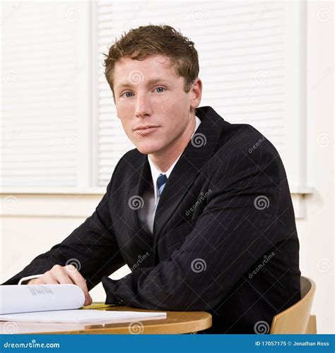 Businessman Sitting At Table Stock Image Image Of Solemn Caucasian