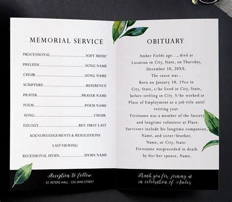 FUNERAL PROGRAM EDITABLE Template Printable Funeral Template Etsy