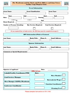 Fillable Online Officersmess Psphalifax Ns Facility Usage Request Form