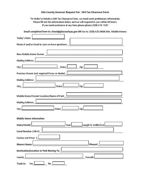 504 Mobile Home Tax Clearance Request Form Fill In Form Pdf