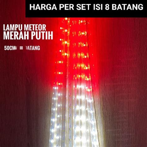 Jual LAMPU METEOR LED HUJAN 50cm BENDERA 1 SET 8 BATANG METEOR MERAH