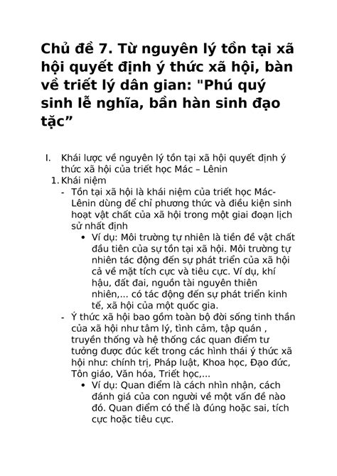 Chủ đề 7 triết học Chủ đề 7 Từ nguyên lý tồn tại xã hội quyết định