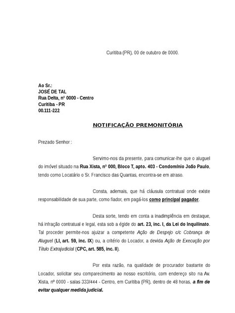 Modelo De Notificação Extrajudicial Para Desocupação De Imóvel