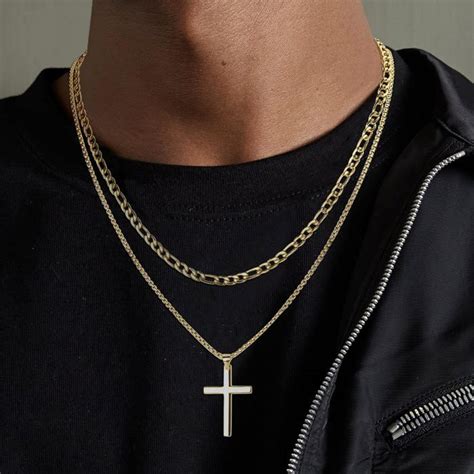 Collier Croix Chretienne pour Femmes et Hommes Chaîne Figaro et Chaîne