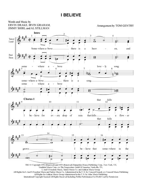 I Believe Arr Tom Gentry By Ervin Drake Sheet Music For SSAA Choir