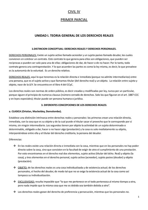 Resumen Der Reales CIVIL IV PRIMER PARCIAL UNIDAD I TEORIA GENERAL