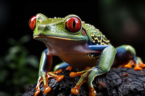 Premium Photo Brightly Colored Frog Sitting On A Black Surface With A