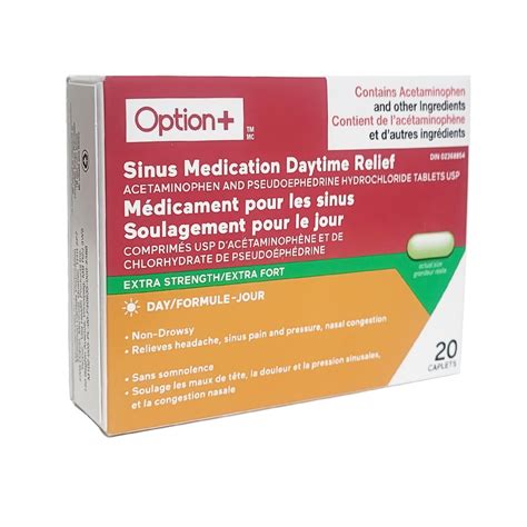 Option Sinus Medication Daytime Relief 500 Mg Extra Strength 20 White Cross E Store