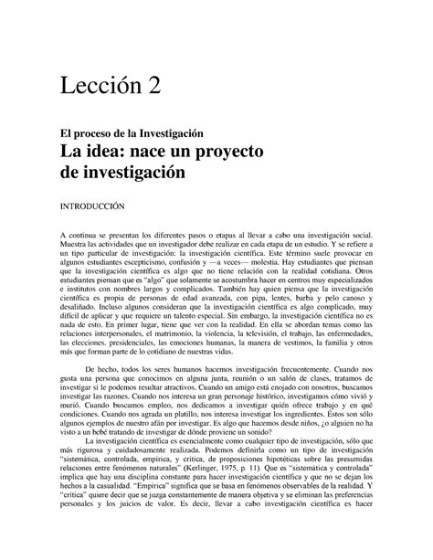 Leccion Idea De Investigacion Lecci N El Proceso De La