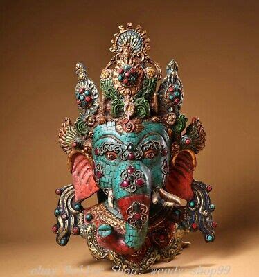 Tibet Copper Gilt Turquoise Ganesh Lord Ganesha Elephant God Buddha