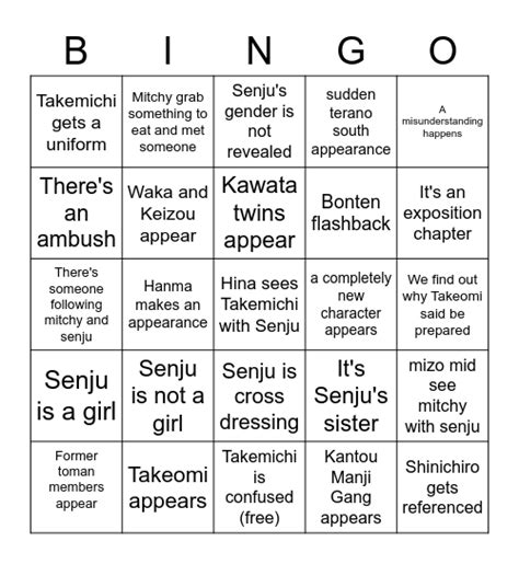 Tokyo Revengers 216 Predictions Bingo Card