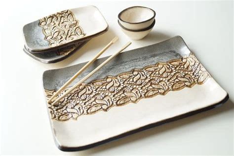 Sushi Serving Set Set For 2 Rustic Sushi Set Ceramic Sushi Etsy Uk