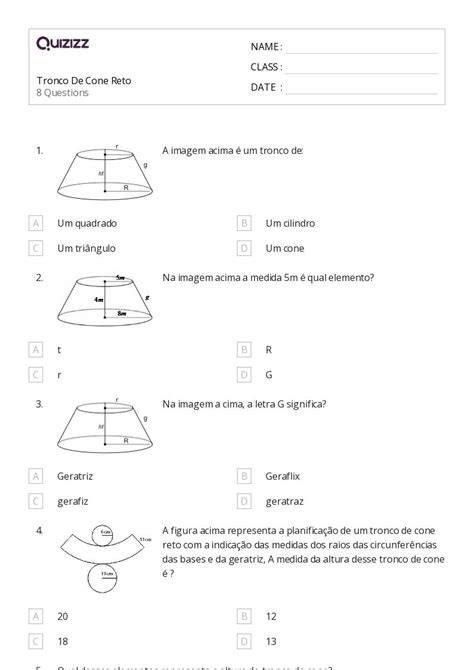 Volume De Um Cone Imprim Vel S Rie Planilhas Quizizz