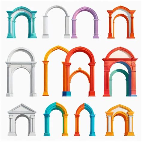 Una colección de arcos de diferentes colores con diferentes arcos de