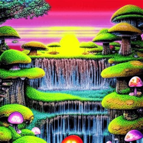 Psychedelic Mushroom Garden Sunset Creative Fabrica