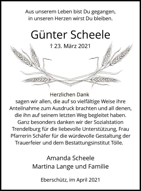 Traueranzeigen von Günter Scheele Trauer HNA de