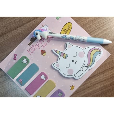 Kit Post It Unicornio E Caneta Unicornio Cores Shopee Brasil