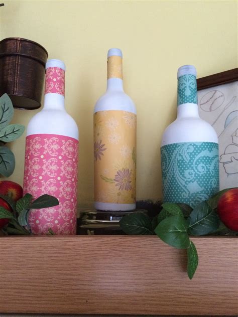 Recycled Wine Bottles Painted And Wrapped In Scrapbook Paper Modge