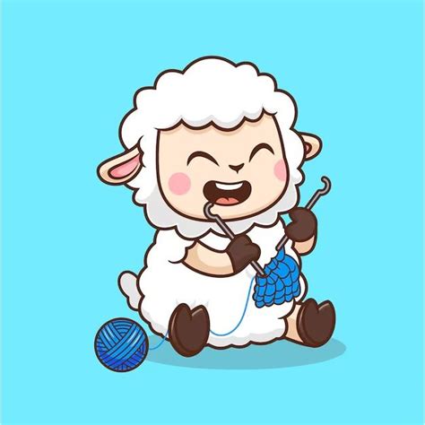 Free Vector Cute Sheep Knitting Fabric Cartoon Vector Icon