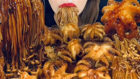 Asmr 짜장불닭 팽이버섯 쭈구미 먹방 Spicy Black Bean Enoki Mushrooms Octopus 焼きたけのきのこ Mukbang Goj Asmr Youtube