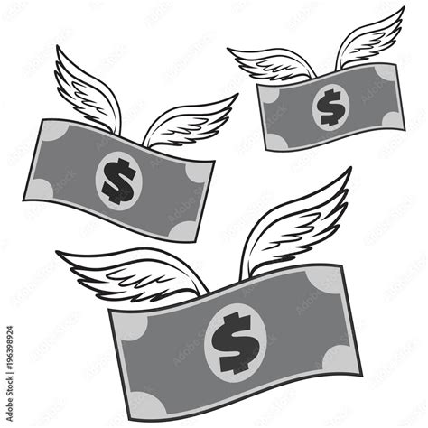 Black And White Flying Money - A vector cartoon illustration of a ...