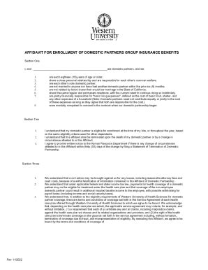 Fillable Online Affidavit For Enrollment Of Domestic Partners Insurance