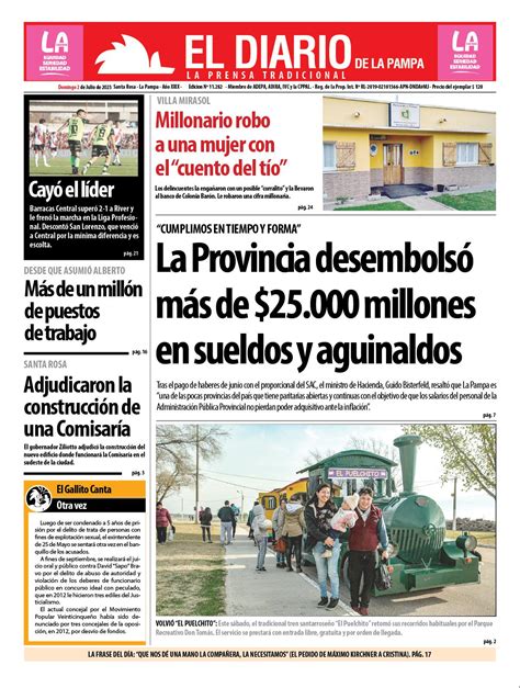 Tapa De El Diario En Papel Domingo 02 De Julio De 2023 El Diario De