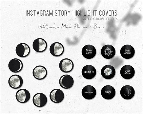 Moon Phase Instagram Highlight Covers Watercolor Moon Story Highlight ...