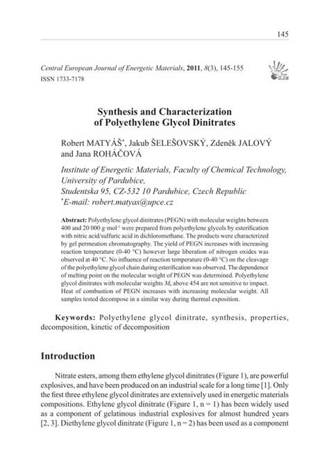 Pdf Synthesis And Characterization Of Polyethylene Glycol