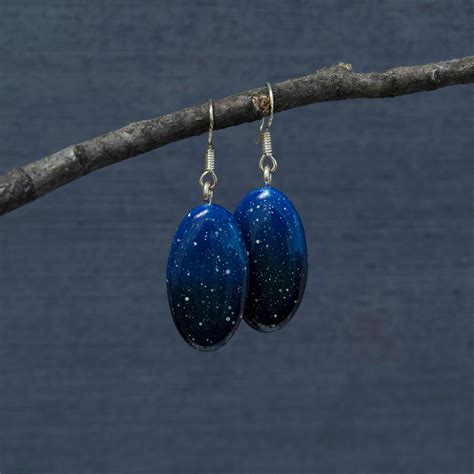 Space Earrings Galaxy Dangle Earrings Blue Earrings Space Etsy