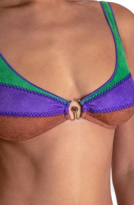 SUJETADOR BIKINI DAINETTO CON ACCESORIO PATCHWORK Talla L Color Viola Resbalón cobertura reducida