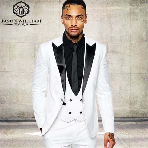 LN066 Classic quality white men suit tuxedos costume home business suit wedding suits for men ...